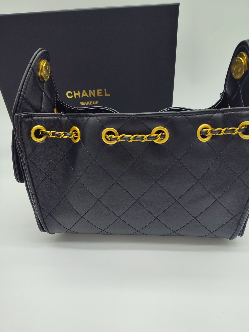 CHANEL Makeup Quilted Chain Cosmetic Bag Black Gold Colorway France GWP LAST ONE - Picture 5 of 14